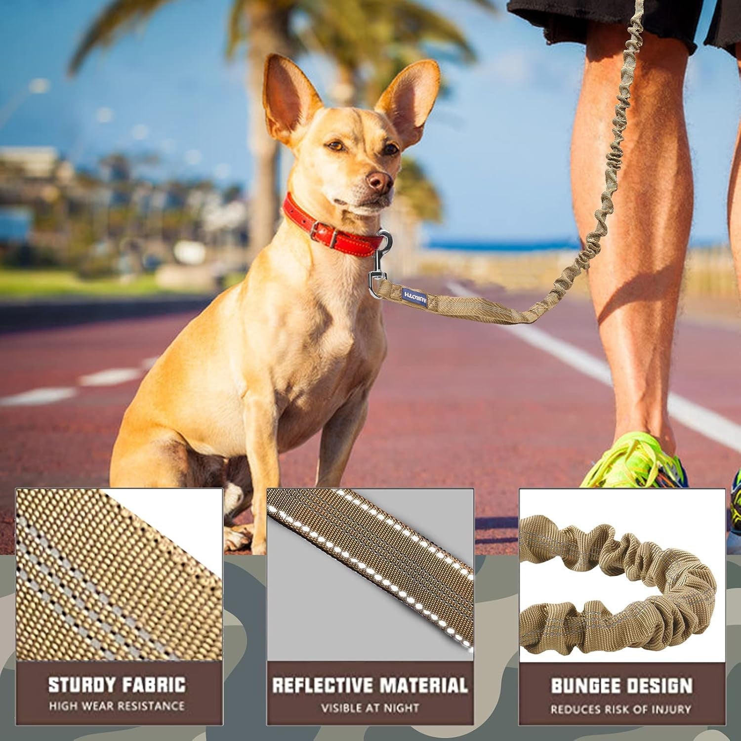 Get Ready for Adventure! 🐾 Check Out the  Heavy Duty Bungee Dog Leash - Perfect for Large Breeds! 🚀 No Pull, Shock Absorption & Padded Comfort! 🌟 Choose 4.5FT or 6FT! Army Yellow Style! 🐶✨