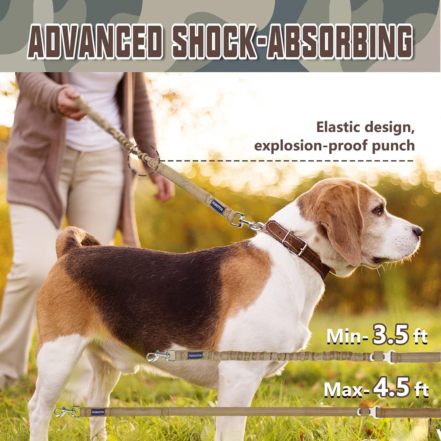 Get Ready for Adventure! 🐾 Check Out the  Heavy Duty Bungee Dog Leash - Perfect for Large Breeds! 🚀 No Pull, Shock Absorption & Padded Comfort! 🌟 Choose 4.5FT or 6FT! Army Yellow Style! 🐶✨